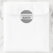 Schwarzer Houndstooth Runder Aufkleber (Tasche)