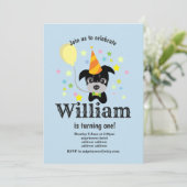 Schwarzer Hund Birthday Einladung, Ballon, Hund Einladung (Stehend Vorderseite)