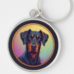 Schwarzer Hund, gerahmt von kunstvoller künstleris Schlüsselanhänger