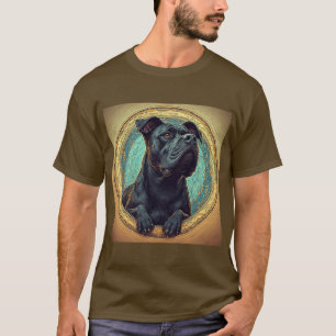 Schwarzer Hund, gerahmt von kunstvoller künstleris T-Shirt