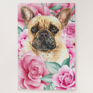 Schwarzer Hund Gesicht Wasserfarbe zeichn rosa Ros Puzzle