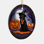 Schwarzer Hund in HexenkKostüm mit Pumpkins Keramik Ornament (Rechts)