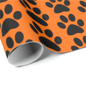 Schwarzer Hund/Katze/tierischer Paw-Druck auf Oran Geschenkpapier (Rolleneckpunkt)