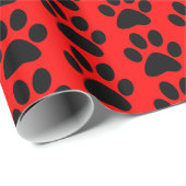 Schwarzer Hund/Katze/Tierpaw-Druck auf Rot Geschenkpapier (Rolleneckpunkt)