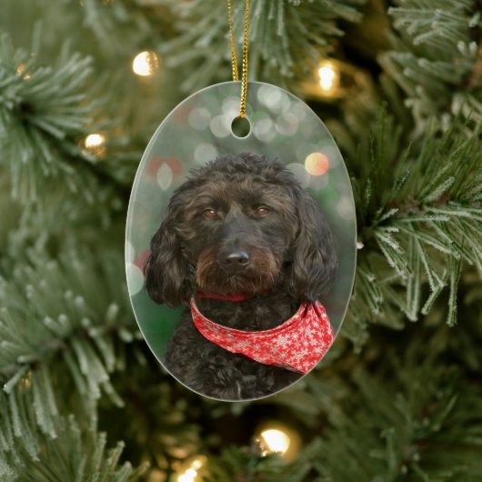 Schwarzer Hund Labradoodor Weihnachten Keramik Ornament (Baum)
