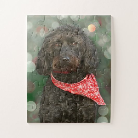 Schwarzer Hund Labradoodor Weihnachten Puzzle (Vertikal)