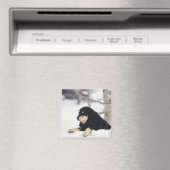 Schwarzer Hund liegt im Schnee Magnet (In Situ (Geschirrspüler))