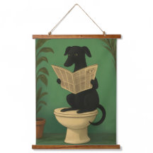 Schwarzer Hund liest Wandkunst-Zeitung