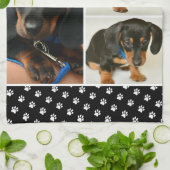 Schwarzer Hund-Lover-Foto Collage Pawprint Geschirrtuch (Gefaltet)