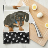 Schwarzer Hund-Lover-Foto Collage Pawprint Geschirrtuch (Viertel Falte)