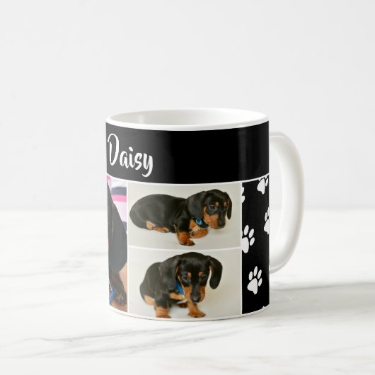 Schwarzer Hund Lover Foto Collage Pawprint Niedlic Kaffeetasse (VorderseiteRechts)