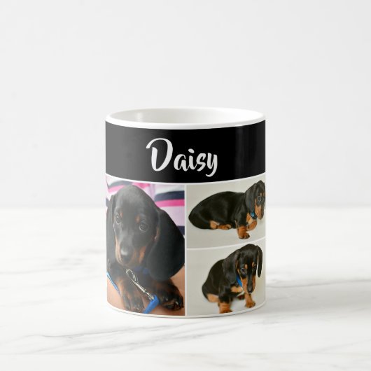 Schwarzer Hund Lover Foto Collage Pawprint Niedlic Kaffeetasse (Mittel)