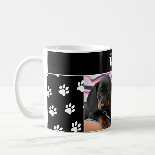 Schwarzer Hund Lover Foto Collage Pawprint Niedlic Kaffeetasse (Links)