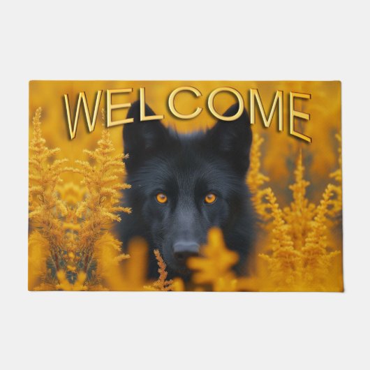 Schwarzer Hund mit Atemberaubenden Gold Eyes Willk Fußmatte (Vorderseite)