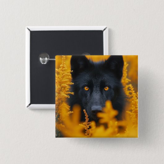 Schwarzer Hund mit Atemberaubenden Goldaugen Button (Vorne & Hinten)