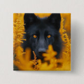 Schwarzer Hund mit Atemberaubenden Goldaugen Button (Vorderseite)