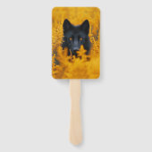 Schwarzer Hund mit Atemberaubenden Goldaugen Fächer (Rückseite)