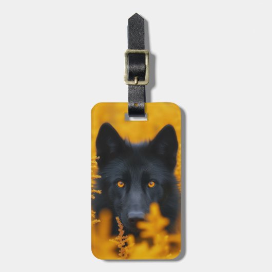 Schwarzer Hund mit Atemberaubenden Goldaugen Gepäckanhänger (Vorderseite vertikal)