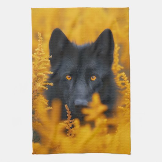Schwarzer Hund mit Atemberaubenden Goldaugen Geschirrtuch (Vertikal)