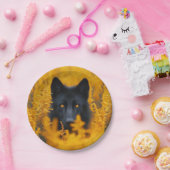 Schwarzer Hund mit Atemberaubenden Goldaugen Pappteller (Party)