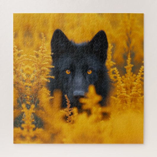 Schwarzer Hund mit Atemberaubenden Goldaugen Puzzle (Vertikal)