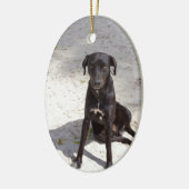 Schwarzer Hund mit bösen Augen Keramikornament (Links)