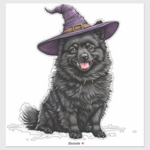 Schwarzer Hund mit Halloween-Zaubererhut Aufkleber