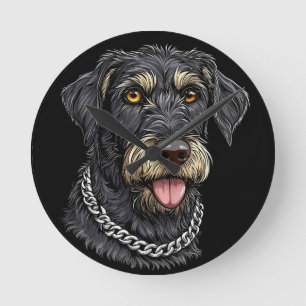 Schwarzer Hund mit Kettenhalsband Runde Wanduhr