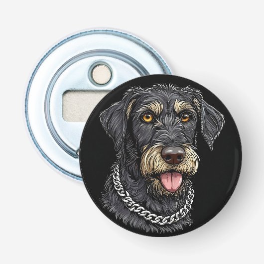 Schwarzer Hund mit Kettenklemme Flaschenöffner (Vorderseite)