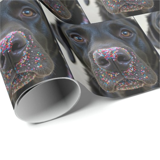 Schwarzer Hund mit Sprinklen an der Nase Geschenkpapier (Rolleneckpunkt)
