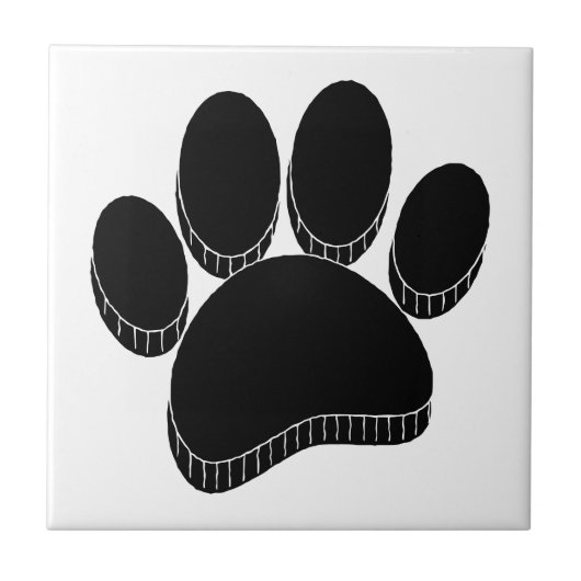 Schwarzer Hund Pawprint Handgezeichnet Fliese (Vorderseite)