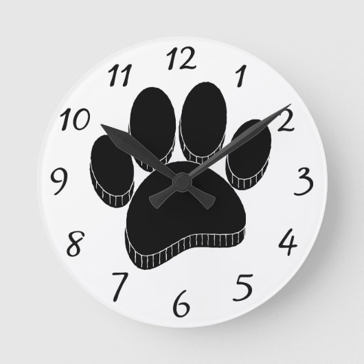 Schwarzer Hund Pawprint Handgezeichnet Runde Wanduhr (Vorderseite)
