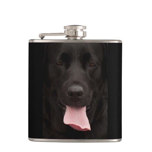 Schwarzer Hund-Portrait Flachmann (Vorderseite)