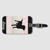 Schwarzer Hund rosa und weißer Glitzer Sparkor Gepäckanhänger (Vorderseite (Horizontal))