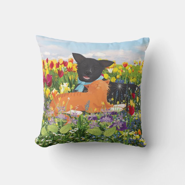 Schwarzer Hund, rote Katze Kissen (Vorderseite)