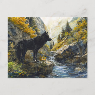 Schwarzer Hund Wächter Rosstrappe Legende Aquarell Postkarte