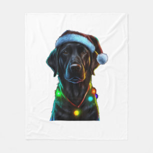 Schwarzer Hund Weihnachtsleuchten Weihnachtsmannmü Fleecedecke