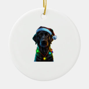Schwarzer Hund Weihnachtsleuchten Weihnachtsmannmü Keramik Ornament