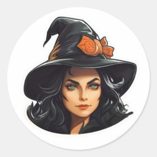 Schwarzer Hut, grüne Mit Augen Hexe-Rundkleber Runder Aufkleber