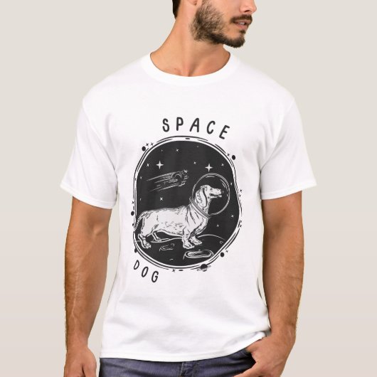 Schwarzer Illustrierter Weltraumhund im Weltraum T-Shirt (Vorderseite)