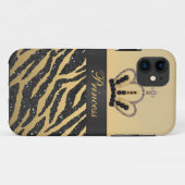 Schwarzer Imitat-Glitzerzebra-Druck u. Juwel-Krone Case-Mate iPhone Hülle (Rückseite (Horizontal))