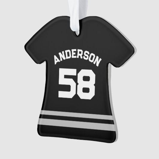 Schwarzer Individuelle Name, Nummer, Foto Sports J Ornament (Vorderseite)