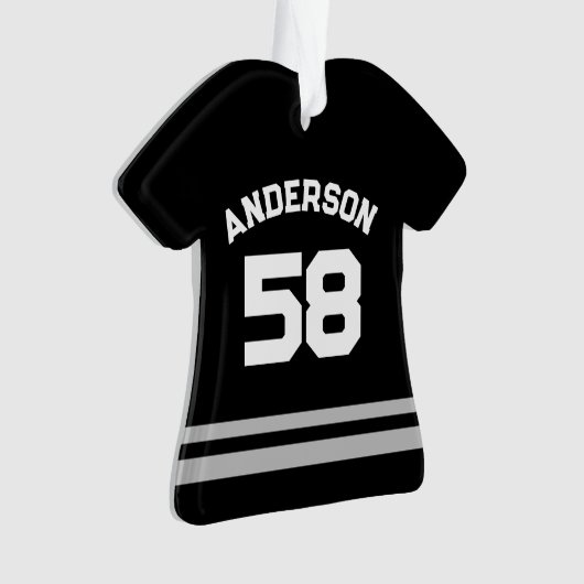 Schwarzer Individuelle Name, Nummer, Foto Sports J Ornament (Vorderseite)