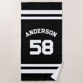 Schwarzer Individuelle Name- und Nummernsportlüfte Strandtuch (Vorderseite)