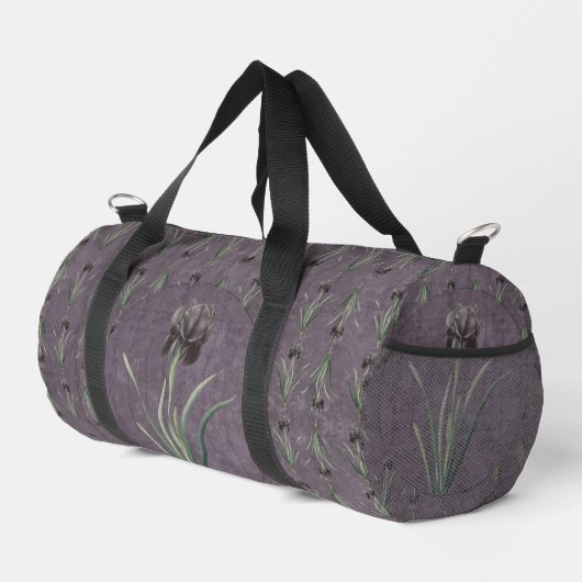 Schwarzer Iris auf antiken Tapisserien Duffle Bag (Rechte Ecke)