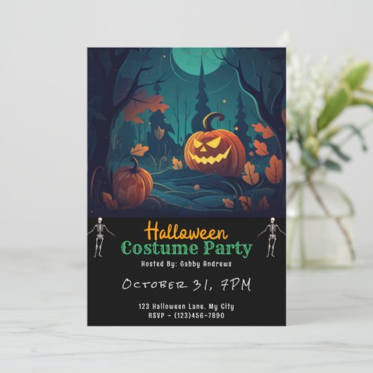 Schwarzer Jack-O' Lantern Einladung (Stehend Vorderseite)