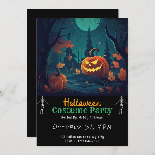 Schwarzer Jack-O' Lantern Einladung (Vorne/Hinten)