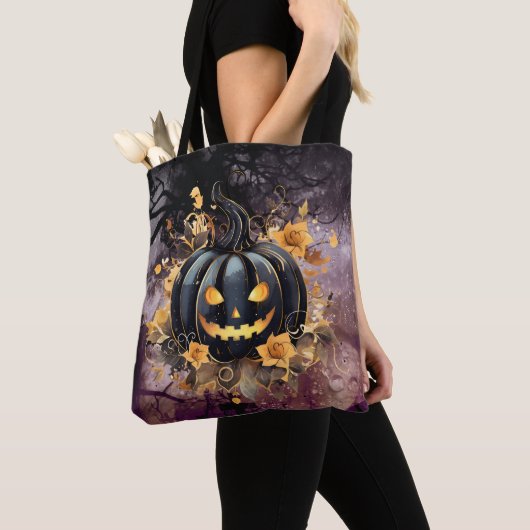 Schwarzer Jack-O' Lantern Friedhof Halloween Tasche (Von Nahem)