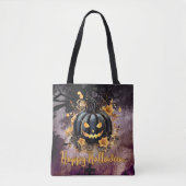 Schwarzer Jack-O' Lantern Friedhof Happy Halloween Tasche (Vorderseite)