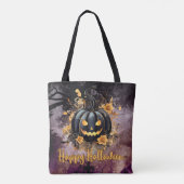 Schwarzer Jack-O' Lantern Friedhof Happy Halloween Tasche (Rückseite)